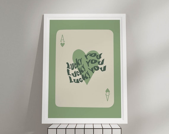 Lucky You Wall Art Green Bedroom Decor Y2k Aesthetic Poster Sage Green Wall Art Cool Room Decor Aesthetic Neutral Wall Art Dorm Room Decor