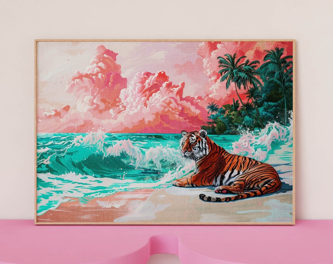 Tiger Beach Maximalist Tropical Wall Art Print
