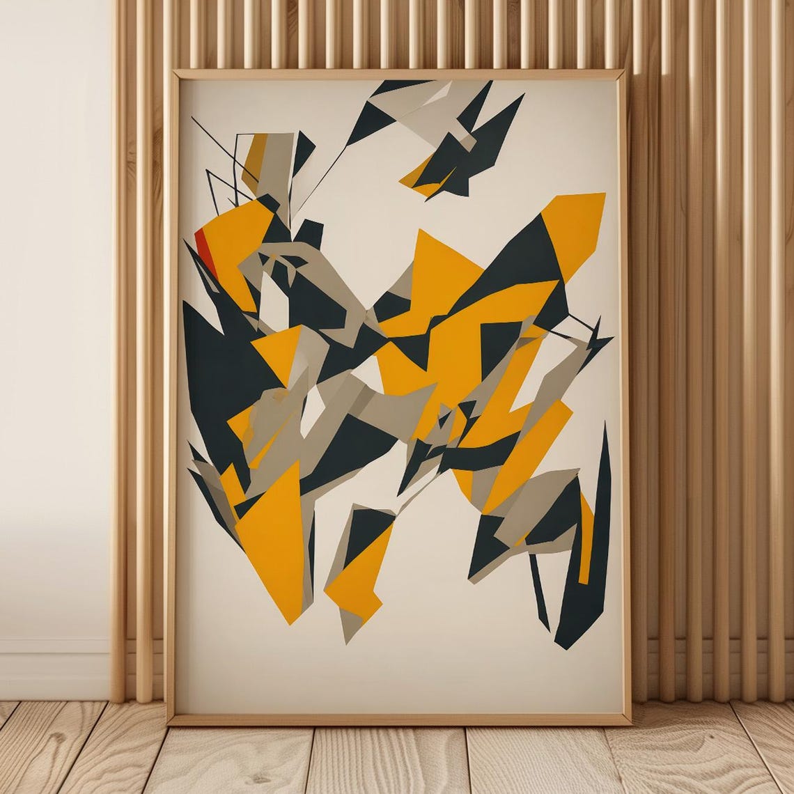 Shard Array Amber and Charcoal Geometric Fracture Abstract Poster