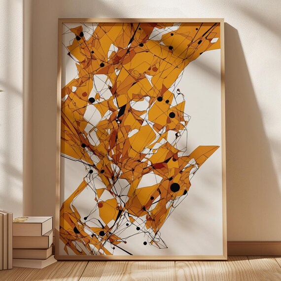 Amberline Signal Fracture Abstract Art Print Geometric Techinspired Wall Bold Orange And Black Line Design