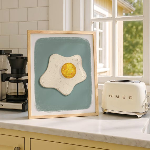 Disco Ball Fried Egg Kitchen Art Print