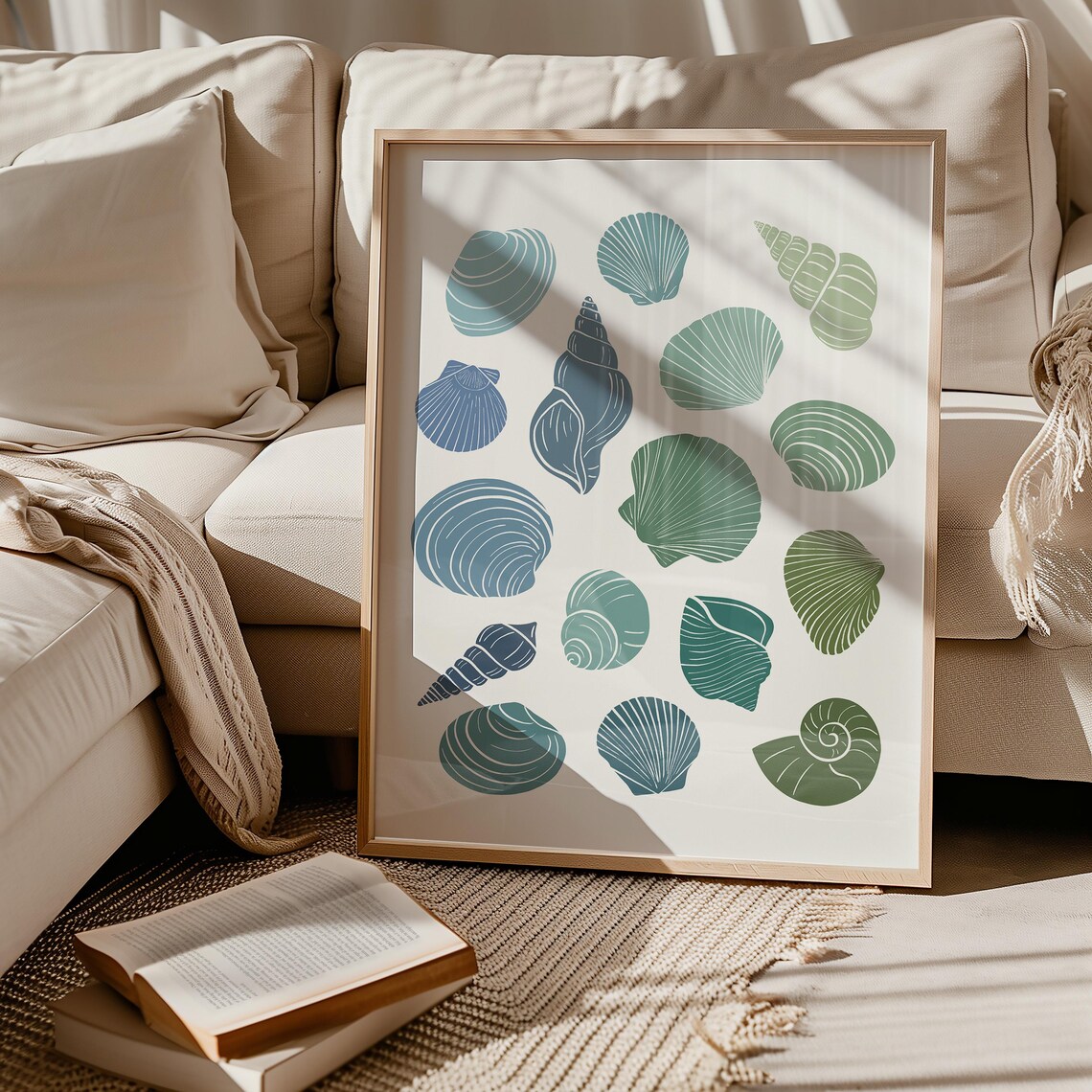 Blue Seashell Art Print, Coastal Cowgirl Decor