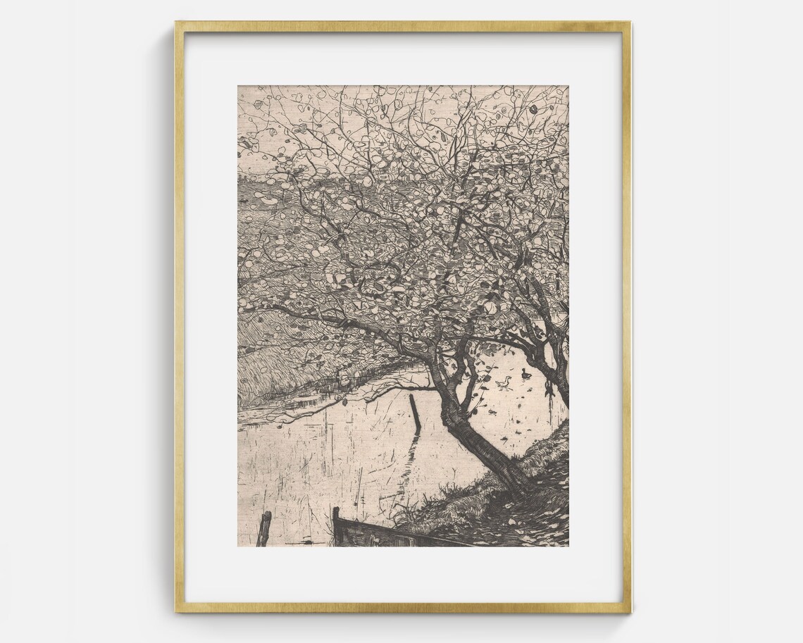River Sketch Vintage Tree Drawing Poster Print - Image 2