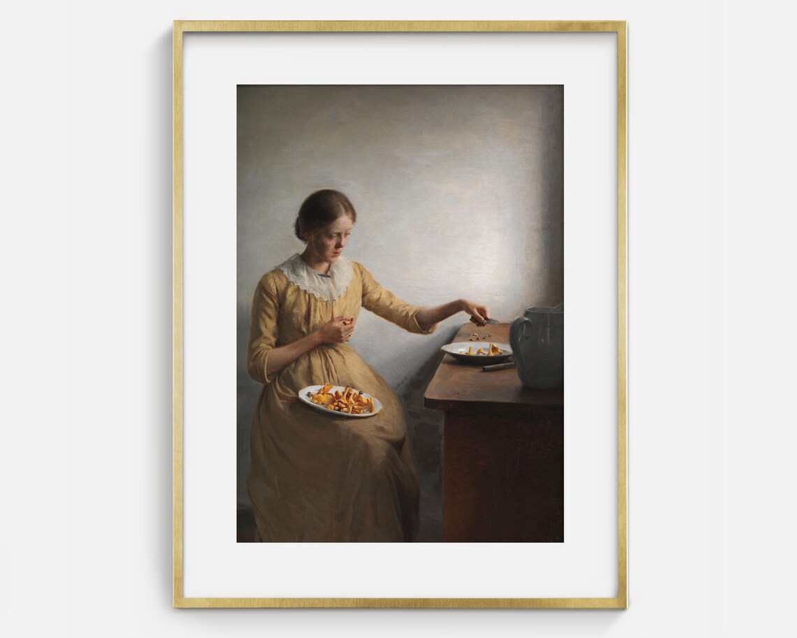 Woman Preparing Mushrooms Kitchen Vintage Genre Oil Painting Poster - Image 2