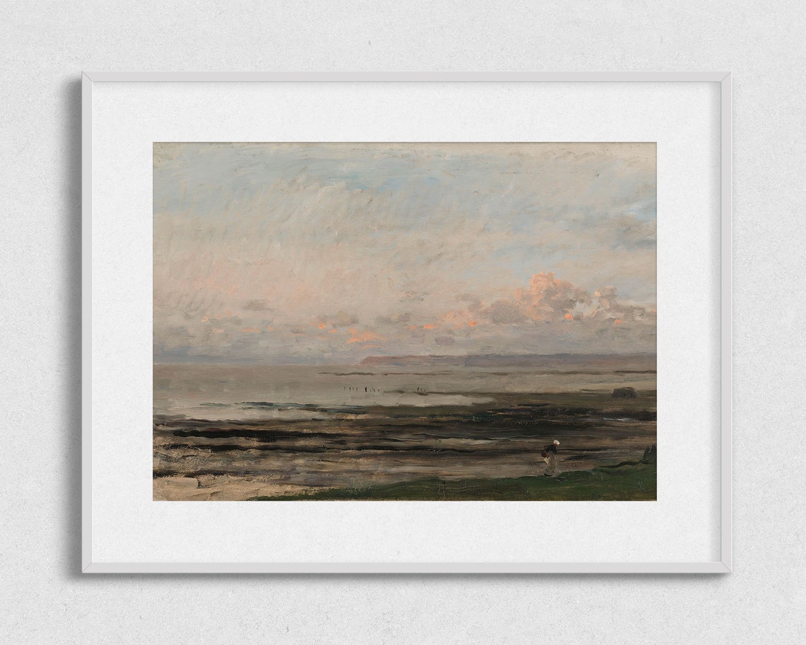 Peach Sunset Coastal Seascape Vintage Oil Painting Wall Art Print - Image 2