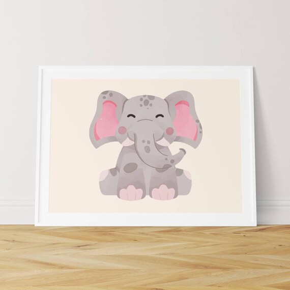 Cute Baby Elephant Nursery Watercolor Jungle Kids Room Art Print