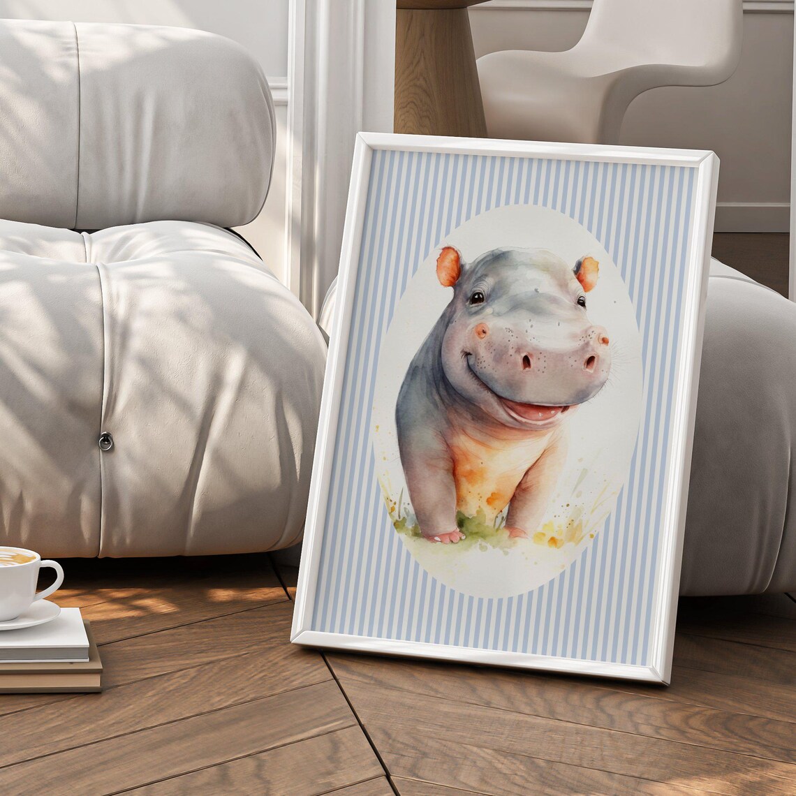 Smiling Hippo Nursery Art Print, Cute Jungle Animal