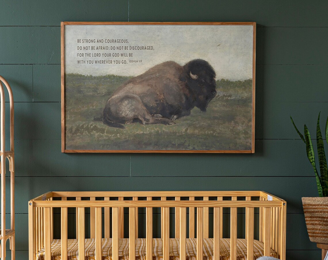 Buffalo Scripture Art Print, Joshua 1:9 Vintage - Image 2
