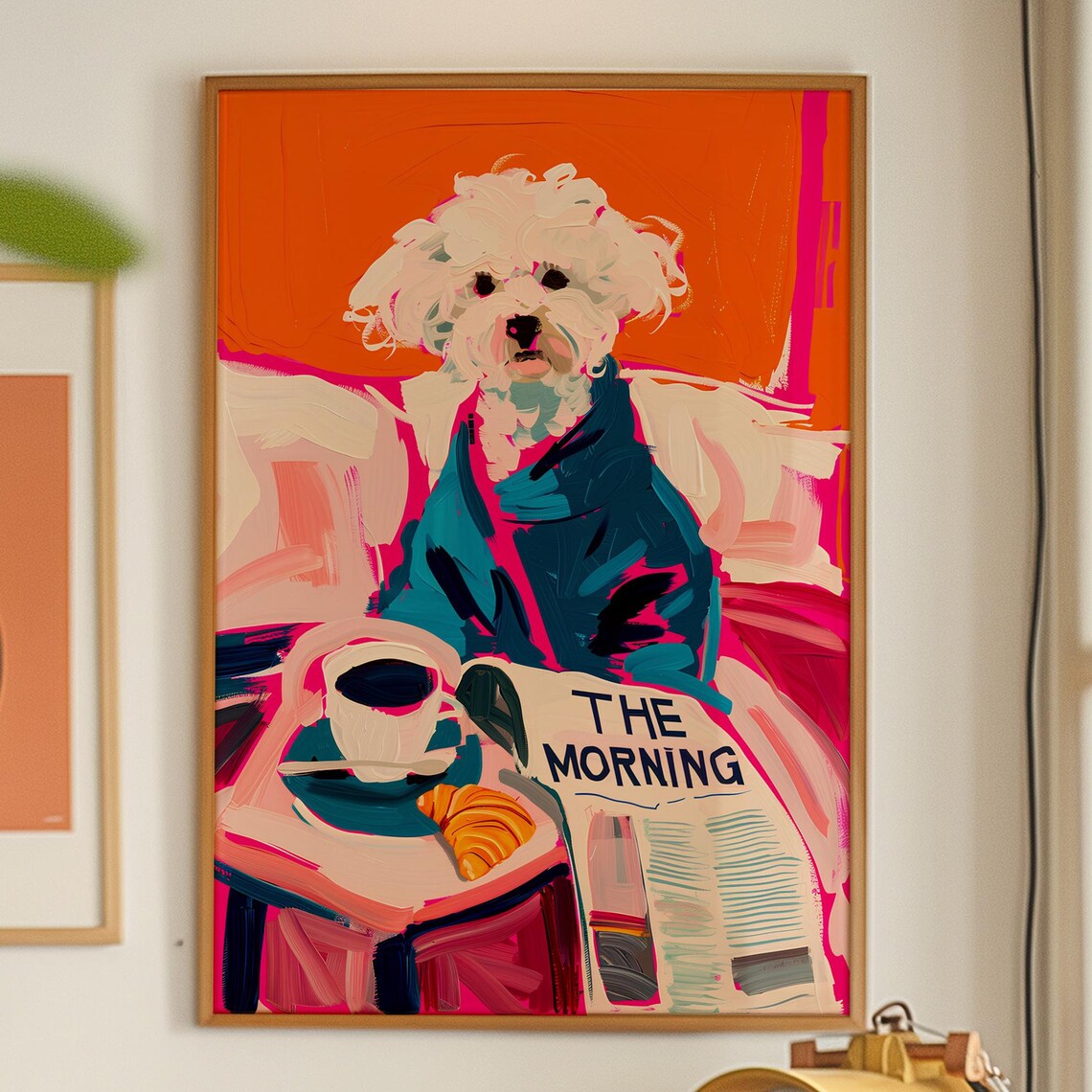 White Terrier Dog Reading Newspaper Morning Coffee Art Print