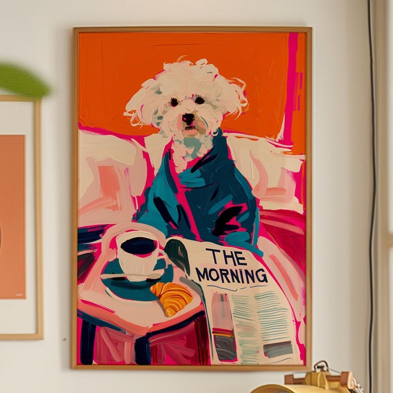 Maximalist Wall Art Bedroom Decor Gift For Dog Lovers Kitsch Matisse Poster Terrier Maltese Pink