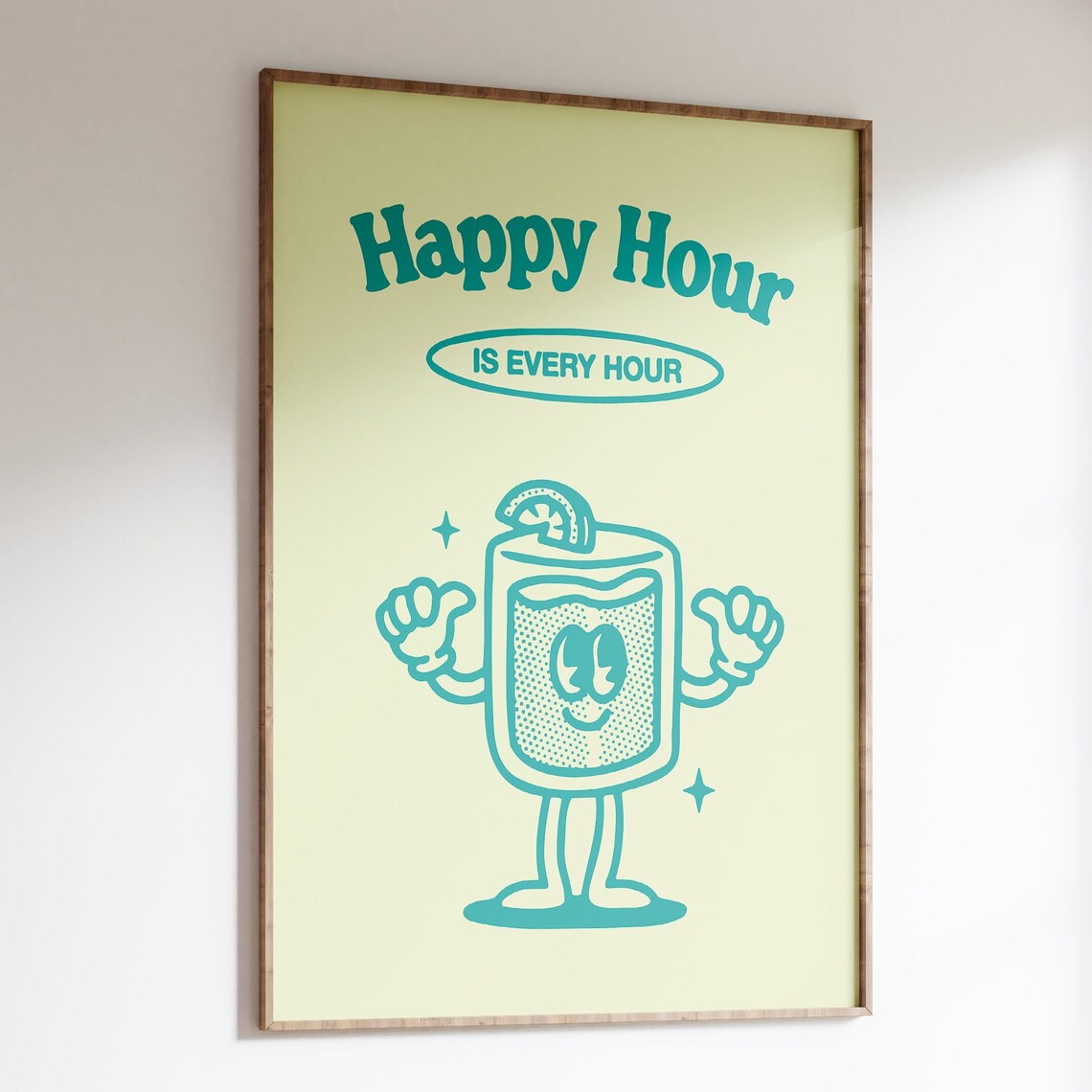 Retro Happy Hour Poster, 70s-Inspired Bar Decor