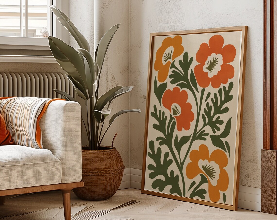 Abstract Floral Print, Mid-Century Modern Botanical Art