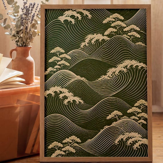 Japanese Wave Poster, Minimalist Coastal Art Print