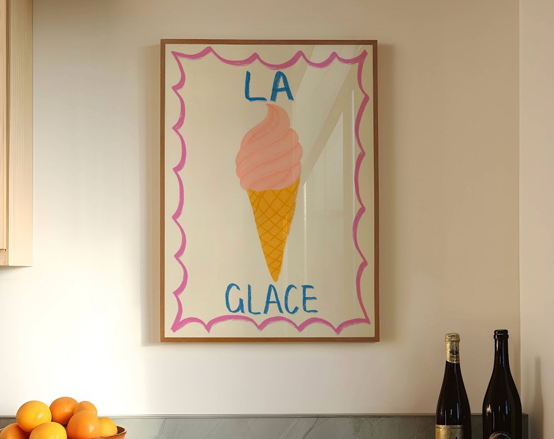 La Glace French Ice Cream Cone Hand Painted Kitchen Art Poster - Image 3