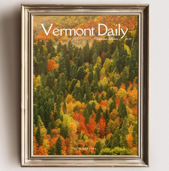 Vintage Vermont Fall Poster Autumn Foliage Wall Art Rustic Landscape Print Cozy Home Decor Farmhouse