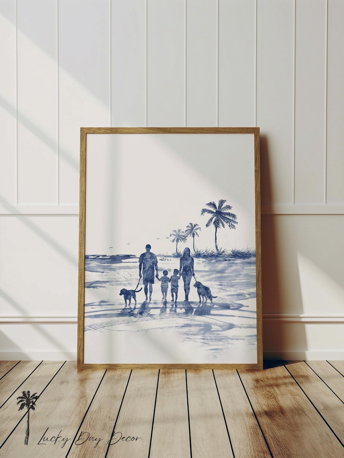Family Beach Walk Oceanside Sketch Art Print