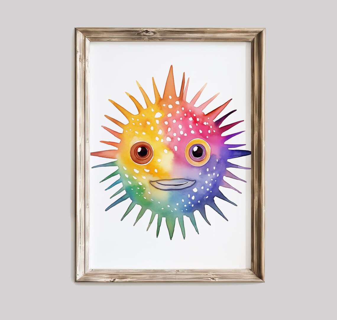 Whimsical Blowfish Art Print, Colorful Sea Life
