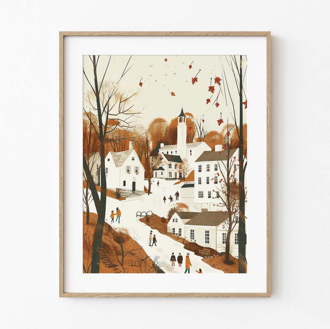 Thanksgiving Village Walk Autumn Folk Art Church Town Poster