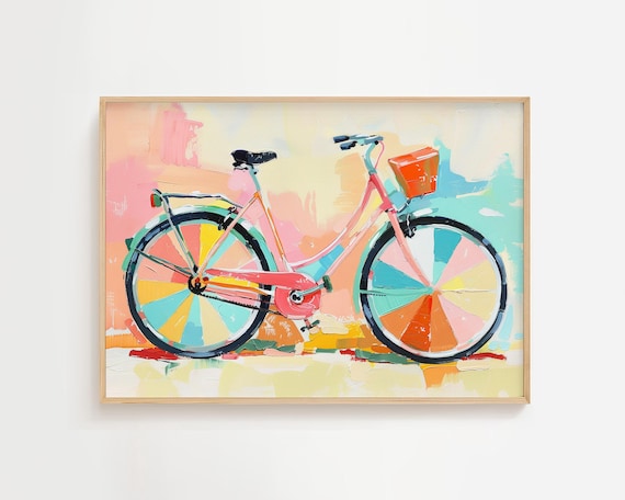 Colorful Pastel Bicycle Painting Vibrant Rainbow Wheels Art Poster