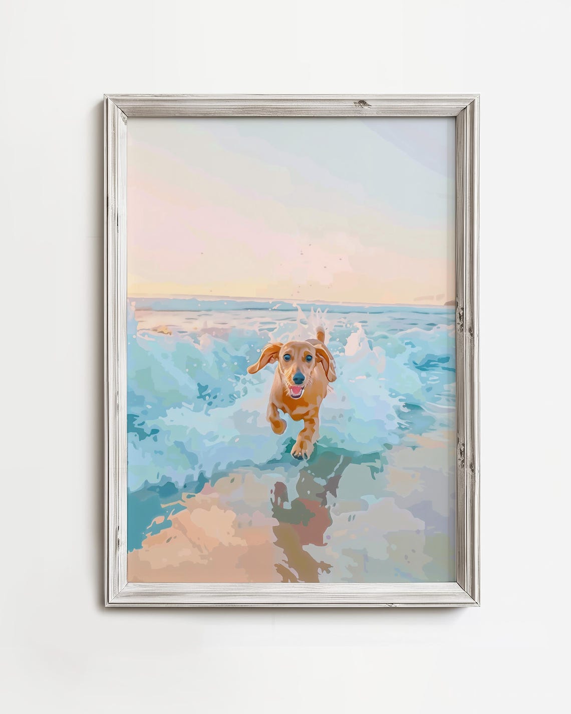 Happy Dachshund Ocean Waves Colorful Pastel Doxie Dog Art Poster