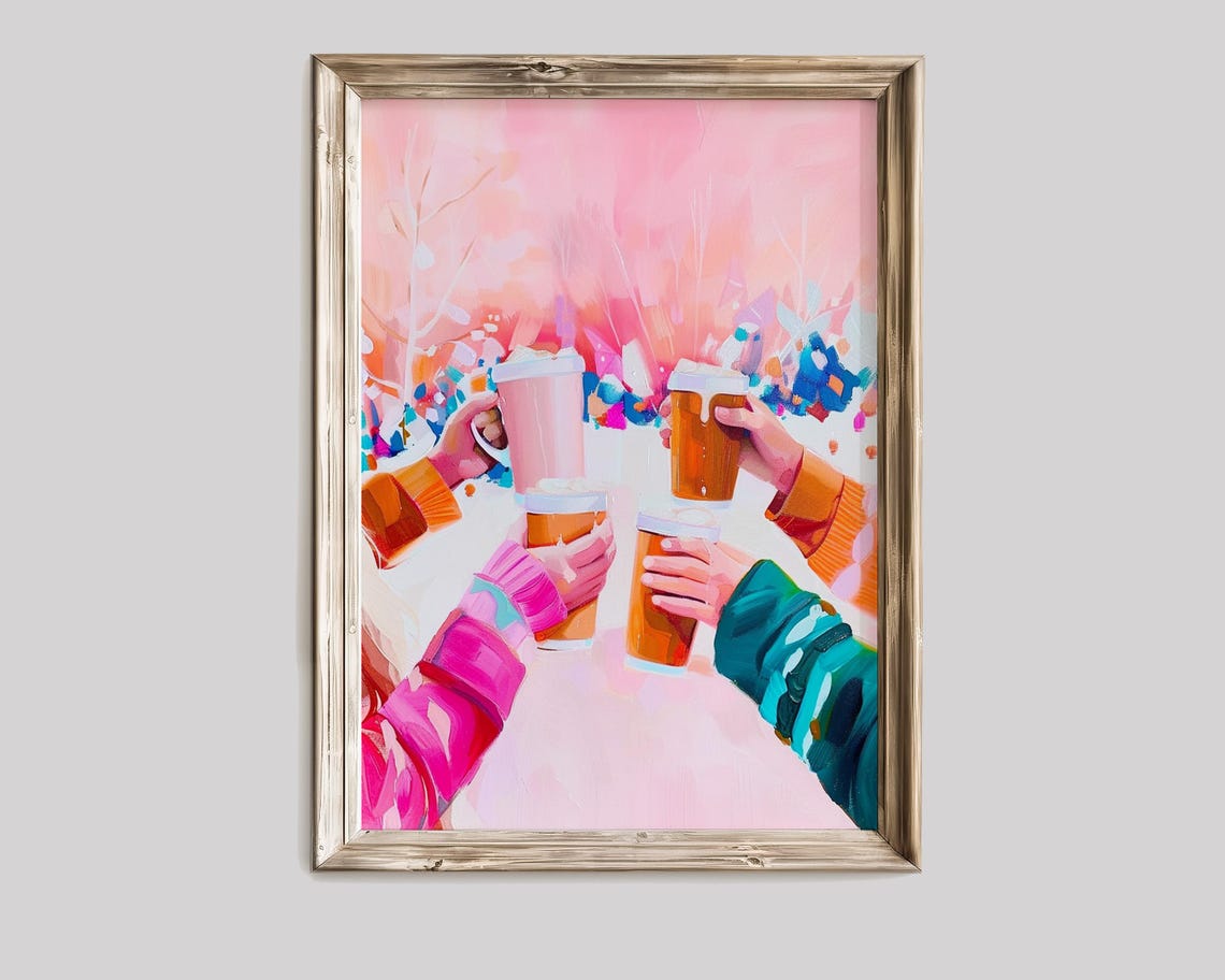 Hot Chocolate Cheers Pink Winter Christmas Cocoa Toast Friends Poster
