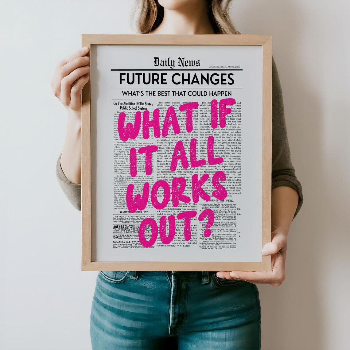 What If It All Works Out Pink Newspaper Headline Quote Poster - Image 4