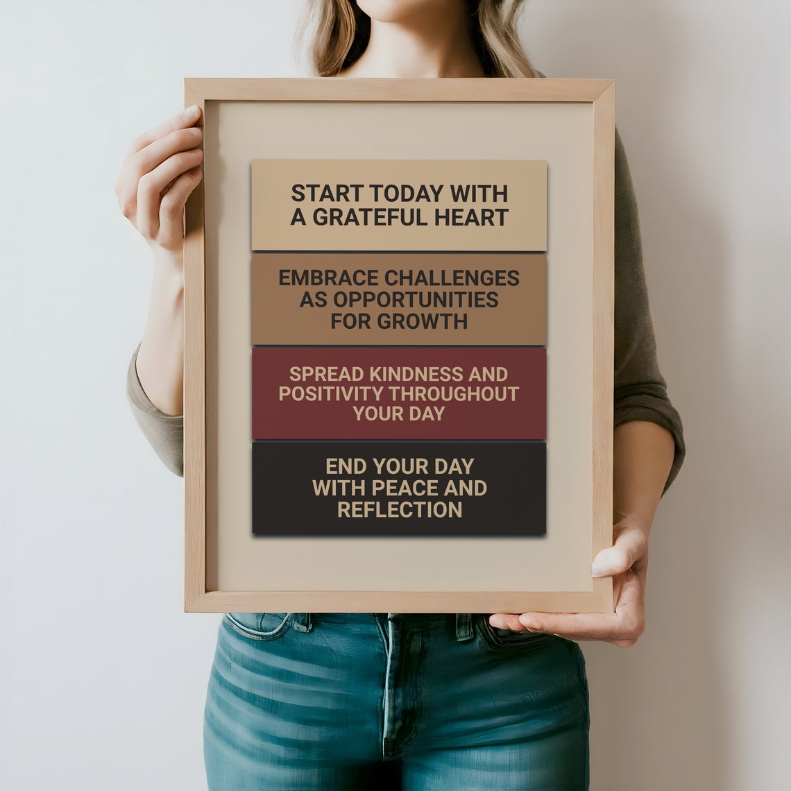 Start Today With A Grateful Heart Daily Affirmation Typography Poster - Image 3
