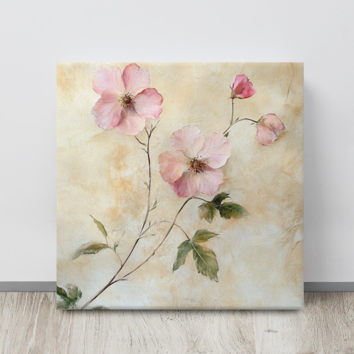 Pink Eglantine Wild Rose Watercolor Aged Paper Floral Art Poster
