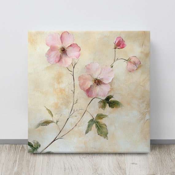 Eglantine Flower Print Dainty Wall Art Cute Wall Art Flower Wall Art Eglantine Painting Print Beige Wall Art Pink Wall Art