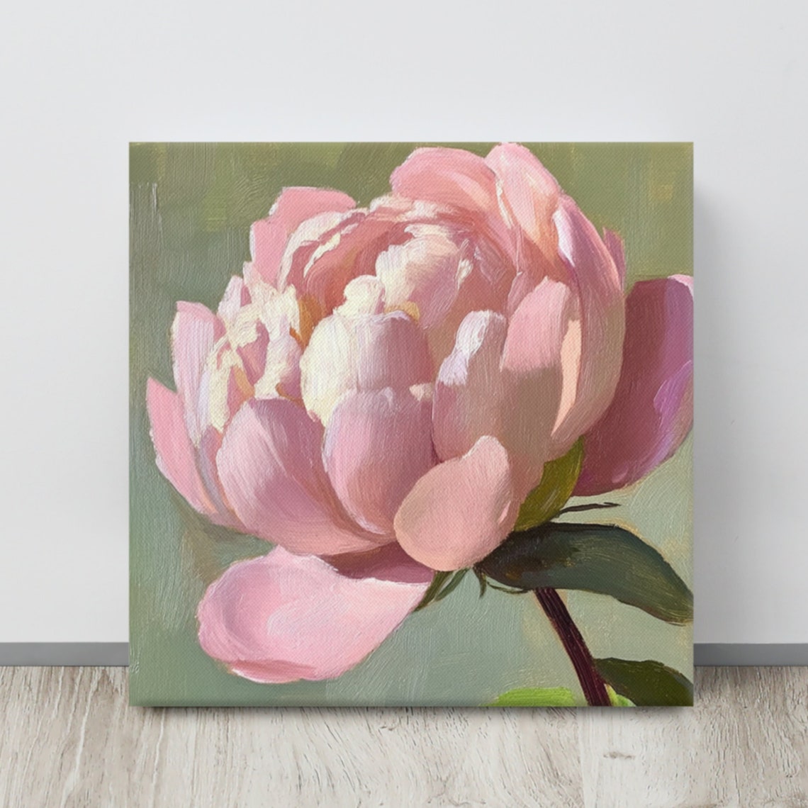 Blush Pink Peony Close-Up Oil Painting Bloom Floral Art Poster