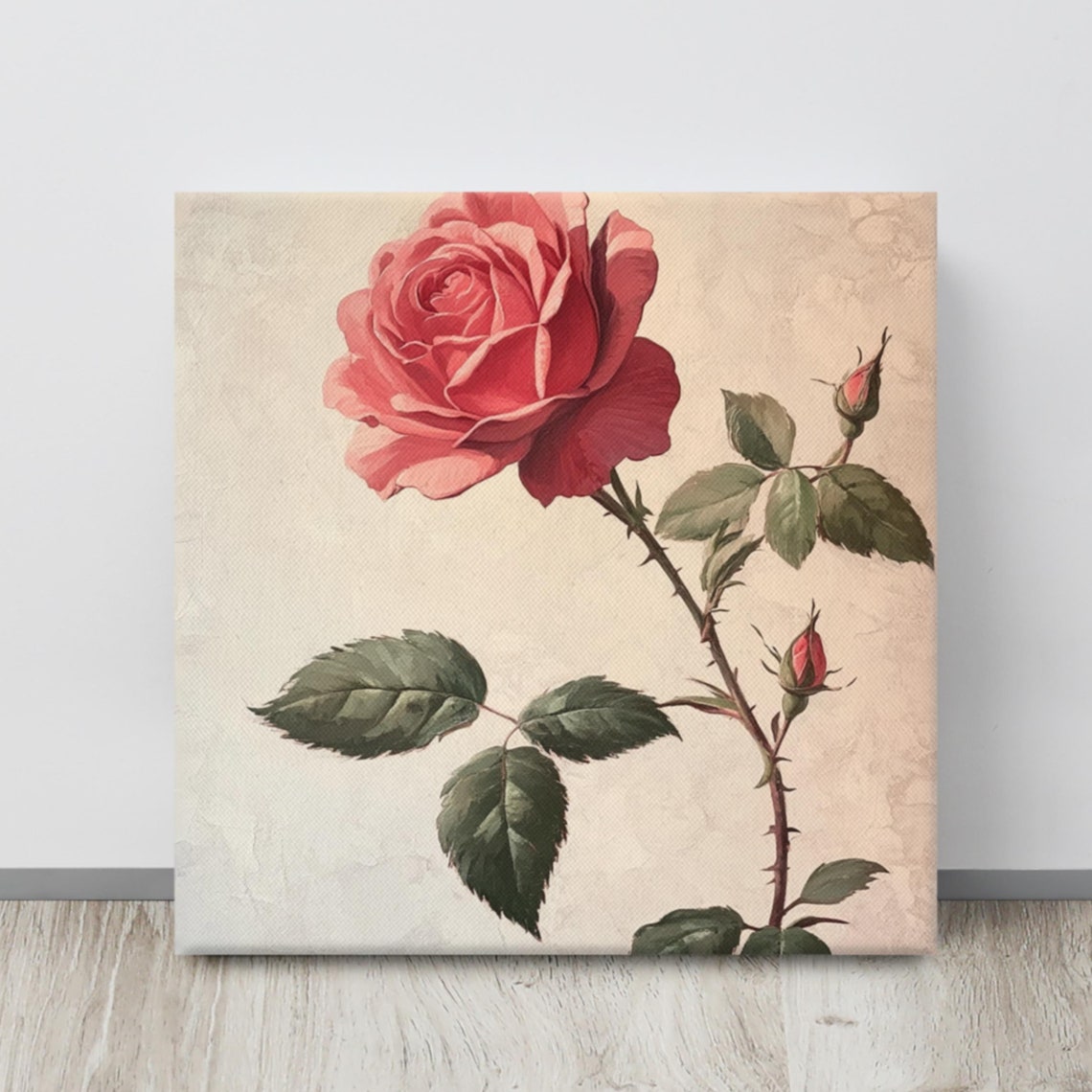 Red Rose Bloom Vintage Botanical Painting Flower Wall Art Poster