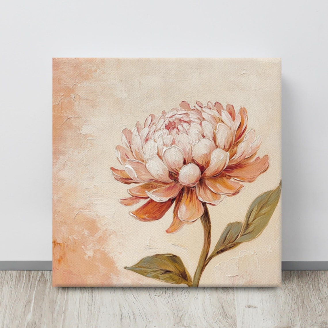 Peach Terracotta Chrysanthemum Single Stem Cream Floral Poster