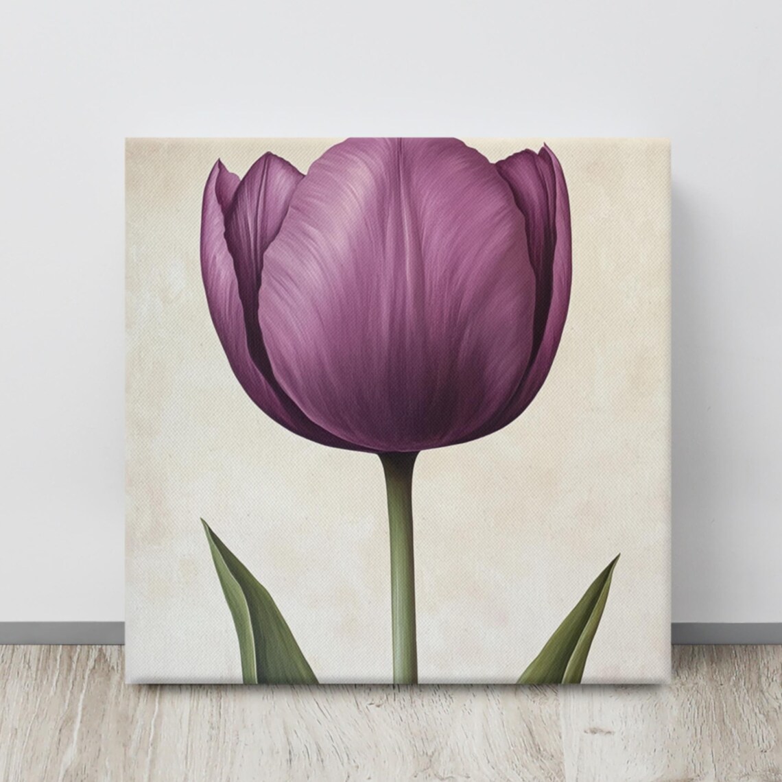 Purple Tulip Tall Single Bloom Cream Botanical Floral Art Poster