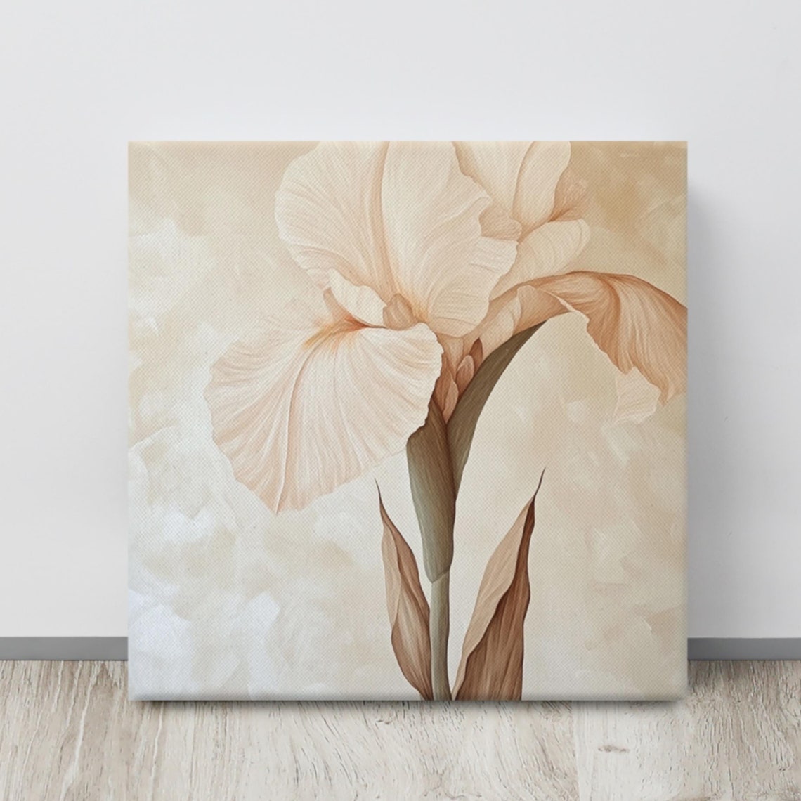 Beige Iris Flower Elegant Petals Cream Botanical Painting Print