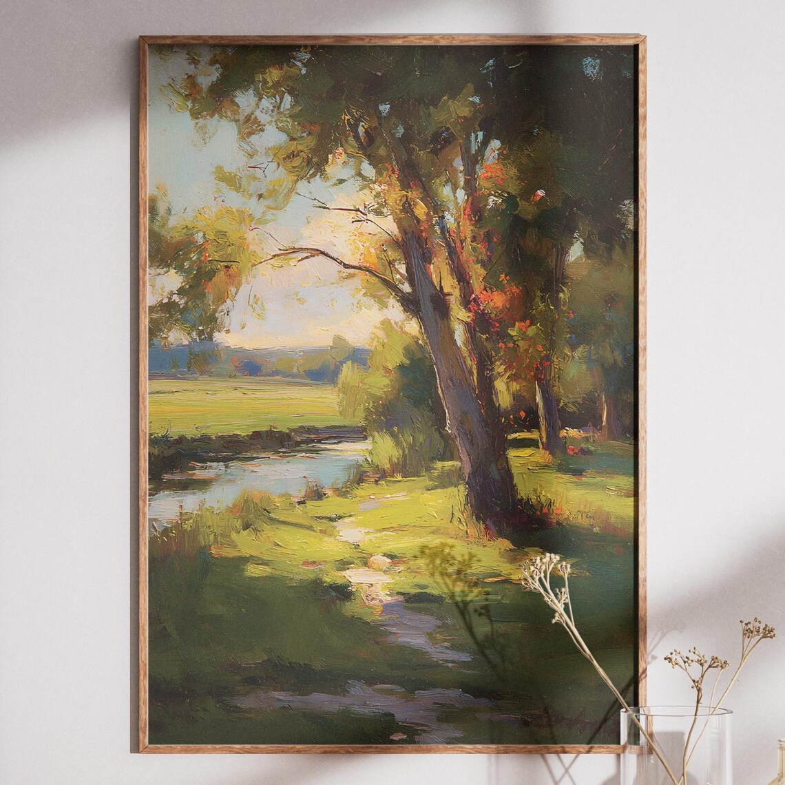 Sun-Dappled Riverside Trees Impressionist Landscape Art Poster