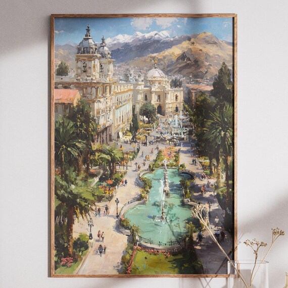 Palermo Cityscape Art Print Sicily Italy Fountain Wall Decor European Travel Painting Instant Piazza
