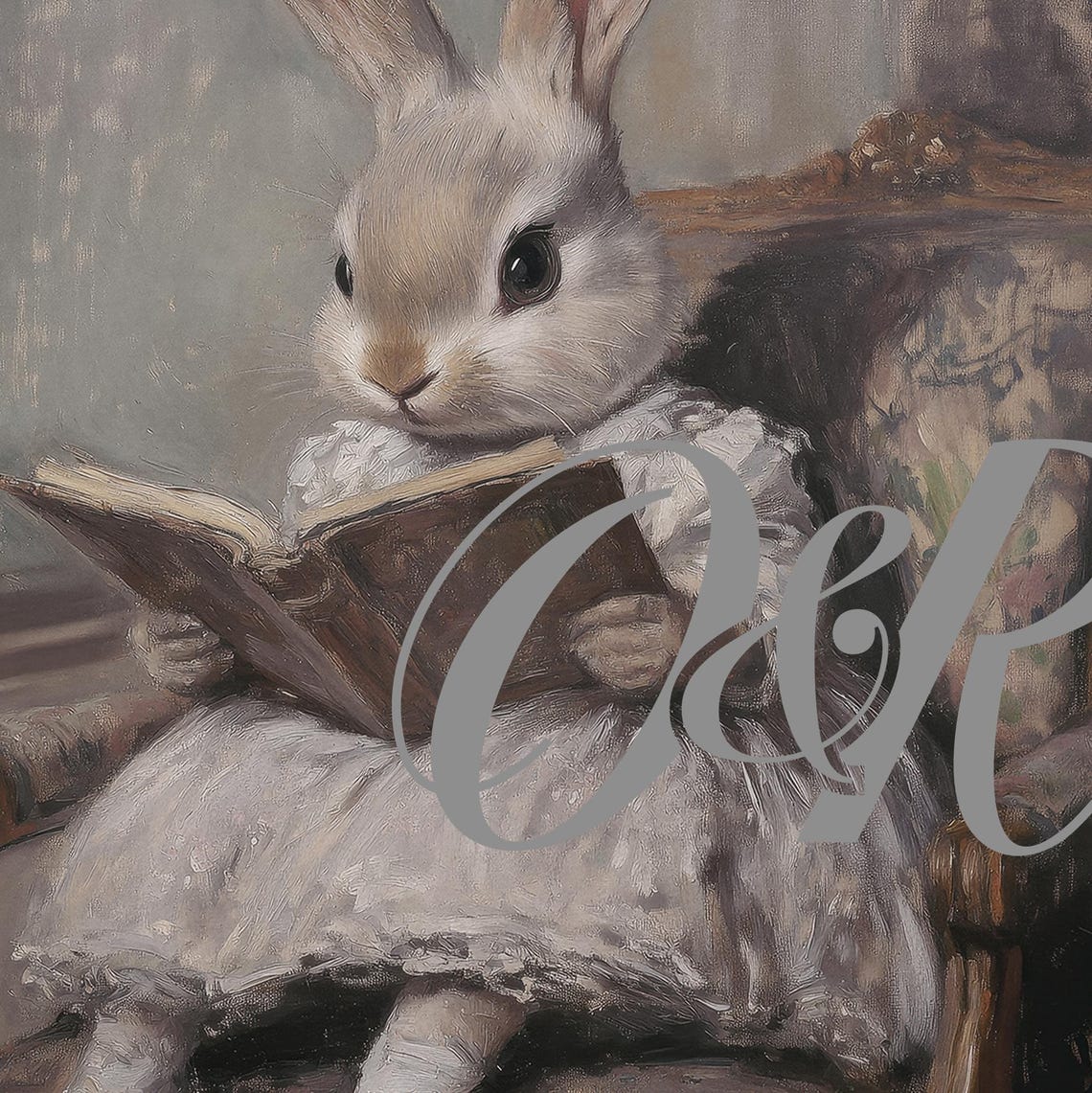 Vintage Easter Bunny Reading Book Print Cute Spring Rabbit In White Dress Painting Wall Art Easter Nursery Decor Prints - Image 5