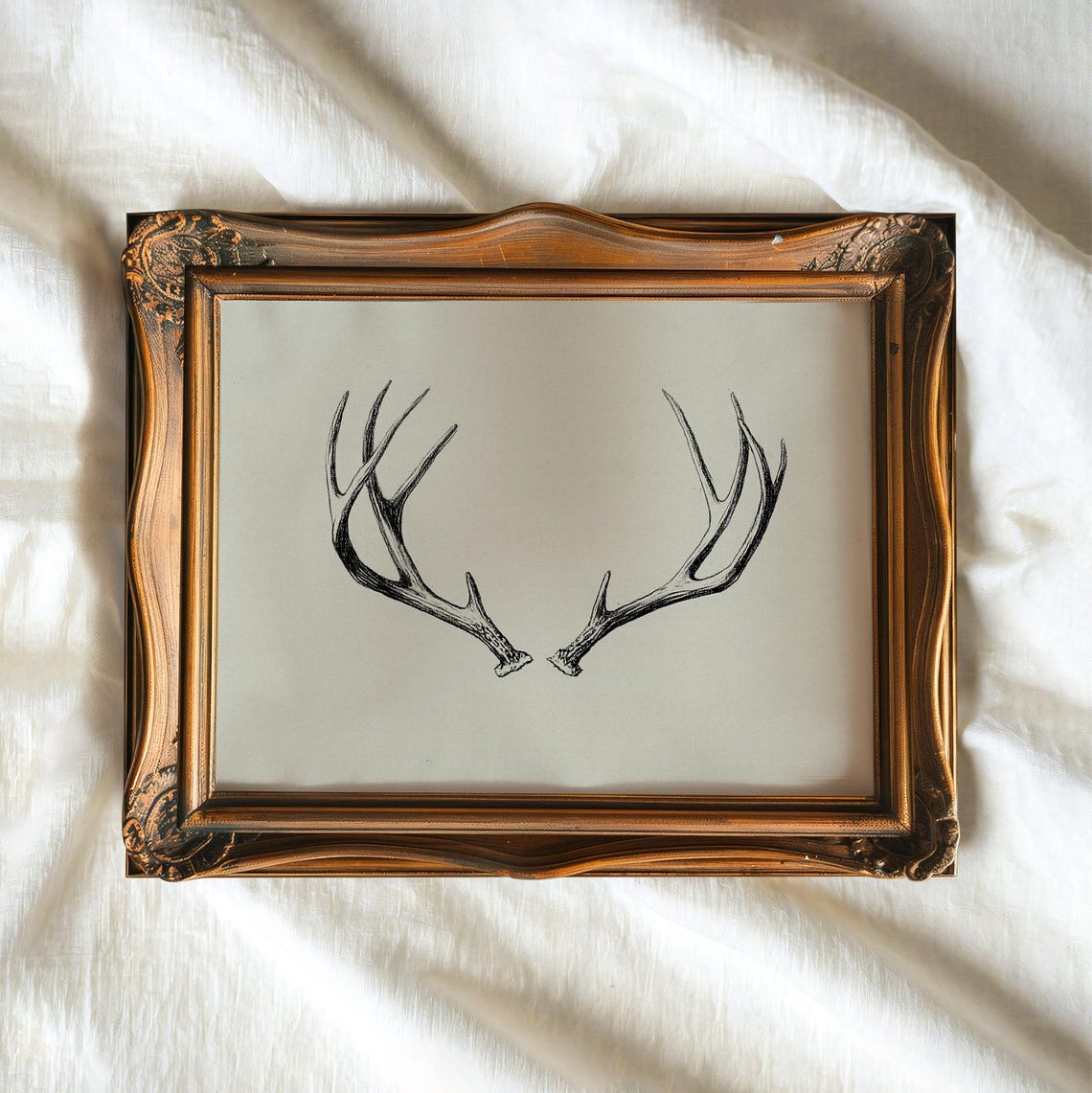 Deer Antler Sketch Minimalist Neutral Winter Rustic Lodge Wall Art - Image 2