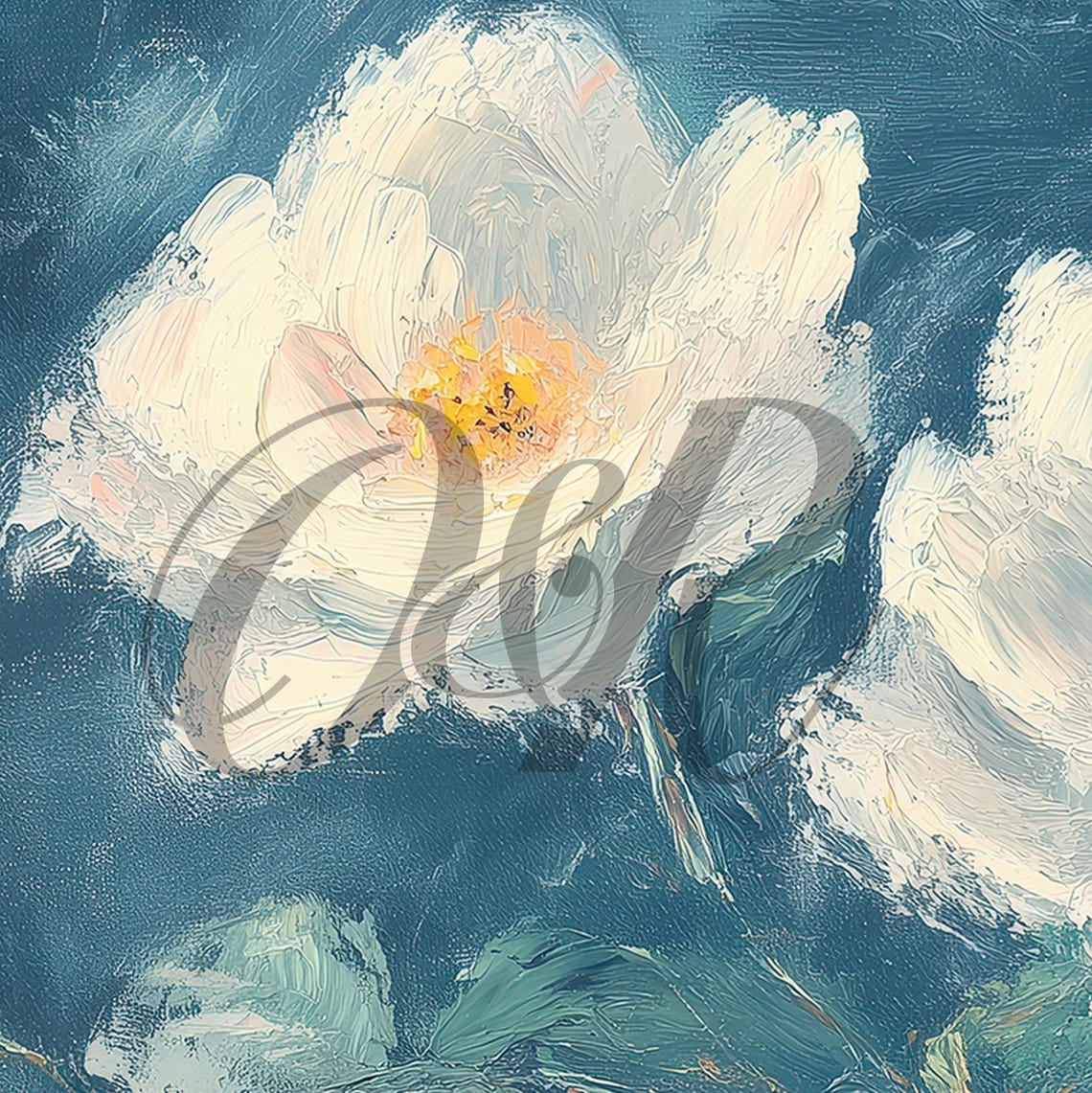 White Rose Blooms Deep Teal Background Vintage Botanical Oil Art Print - Image 5