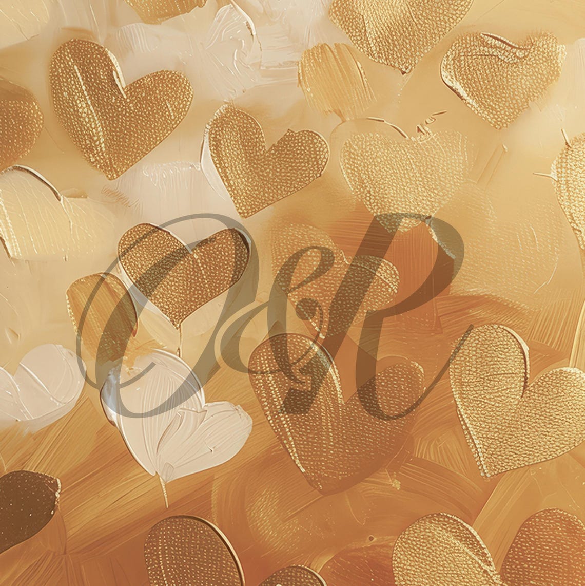 Golden Bronze Hearts Champagne Background Moody Romantic Wall Art - Image 5