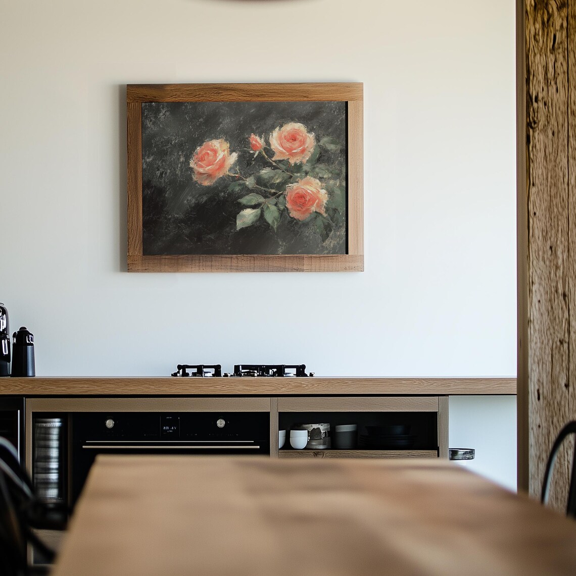 Impressionist Peach Roses Dark Gray Vintage Floral Painting Art Poster - Image 4