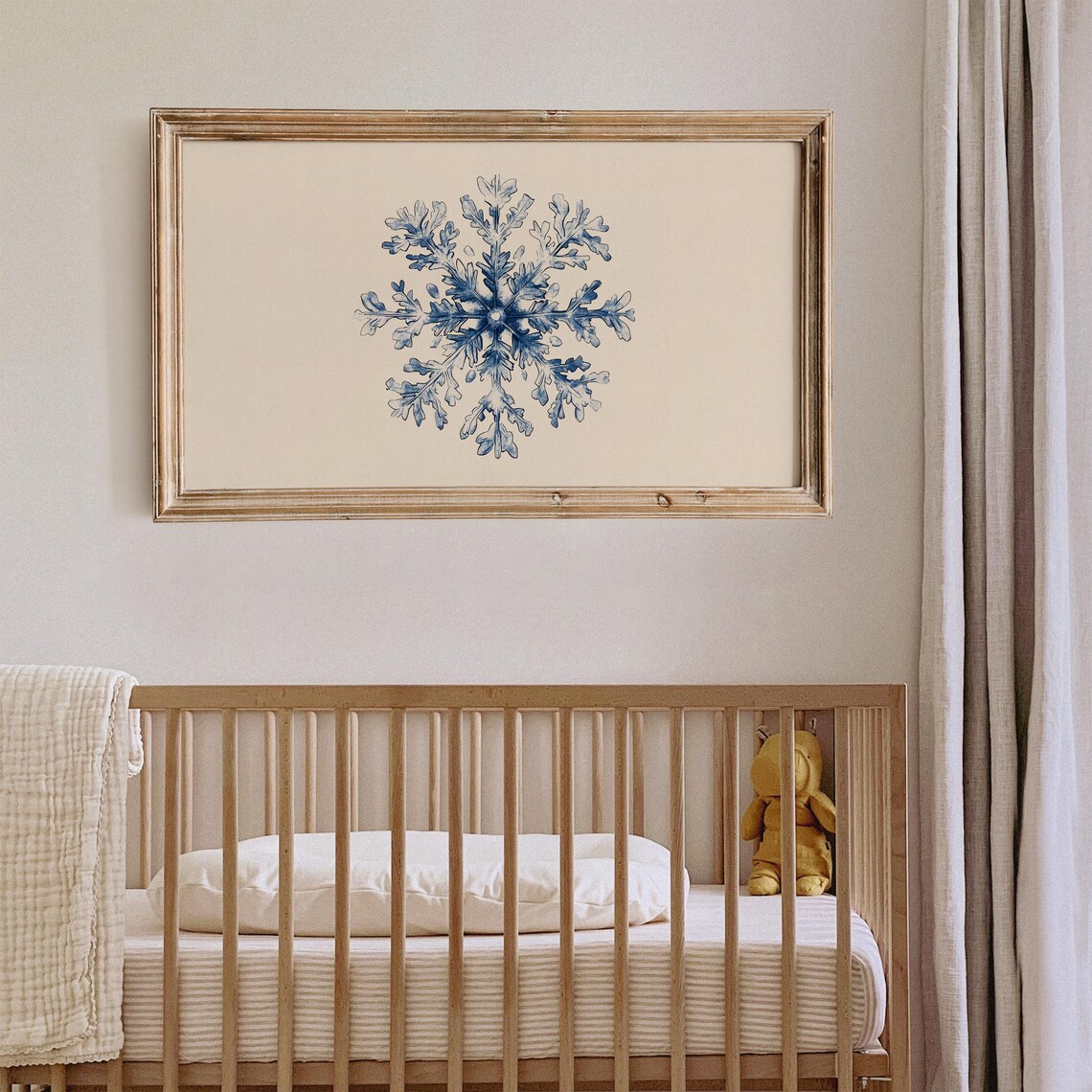 Delicate Blue Snowflake Watercolor Minimalist Winter Holiday Wall Art - Image 2