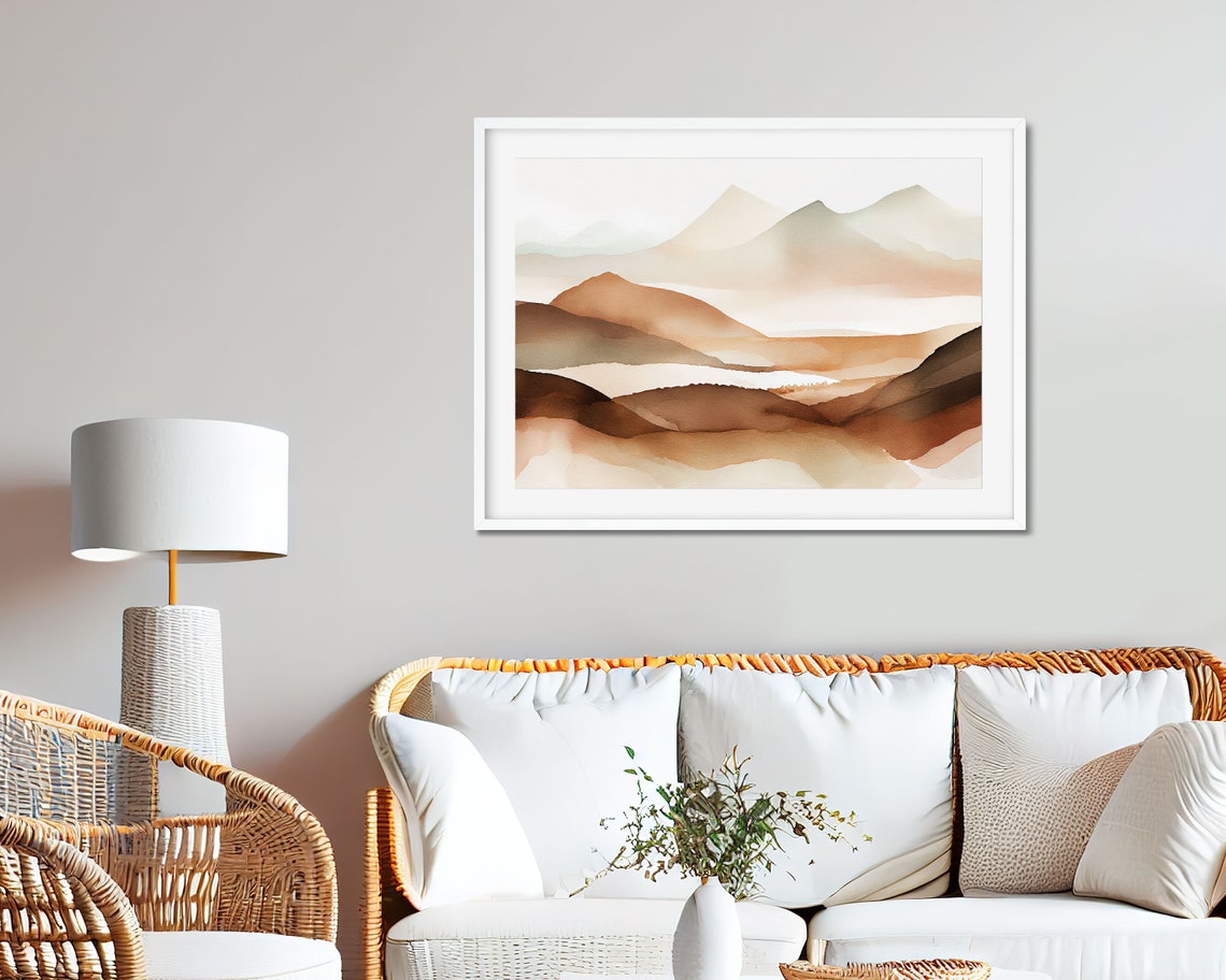 Soft Beige Watercolor Misty Mountain Range Minimalist Landscape Poster - Image 2