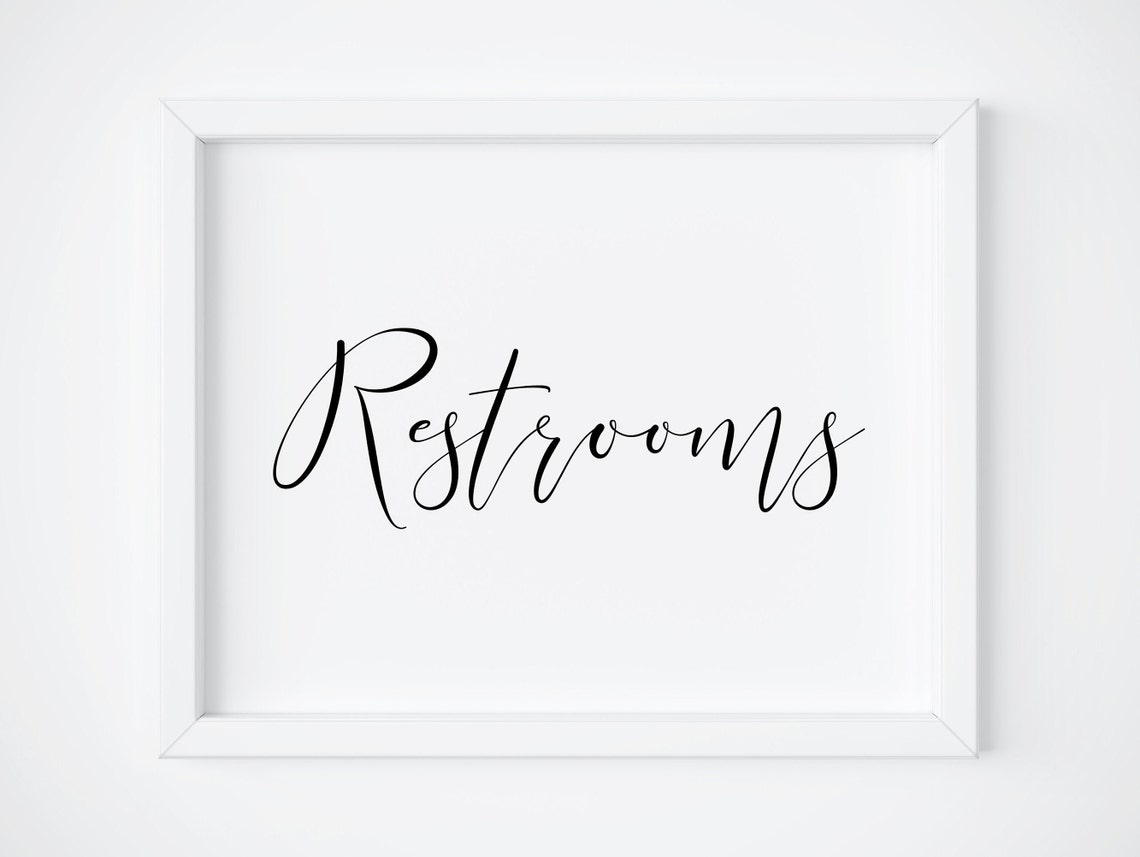 Restrooms Wedding Directional Sign Elegant Script Modern Print