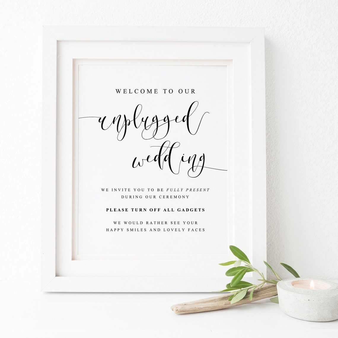 Unplugged Wedding Sign Modern Calligraphy Turn Off Gadgets Poster