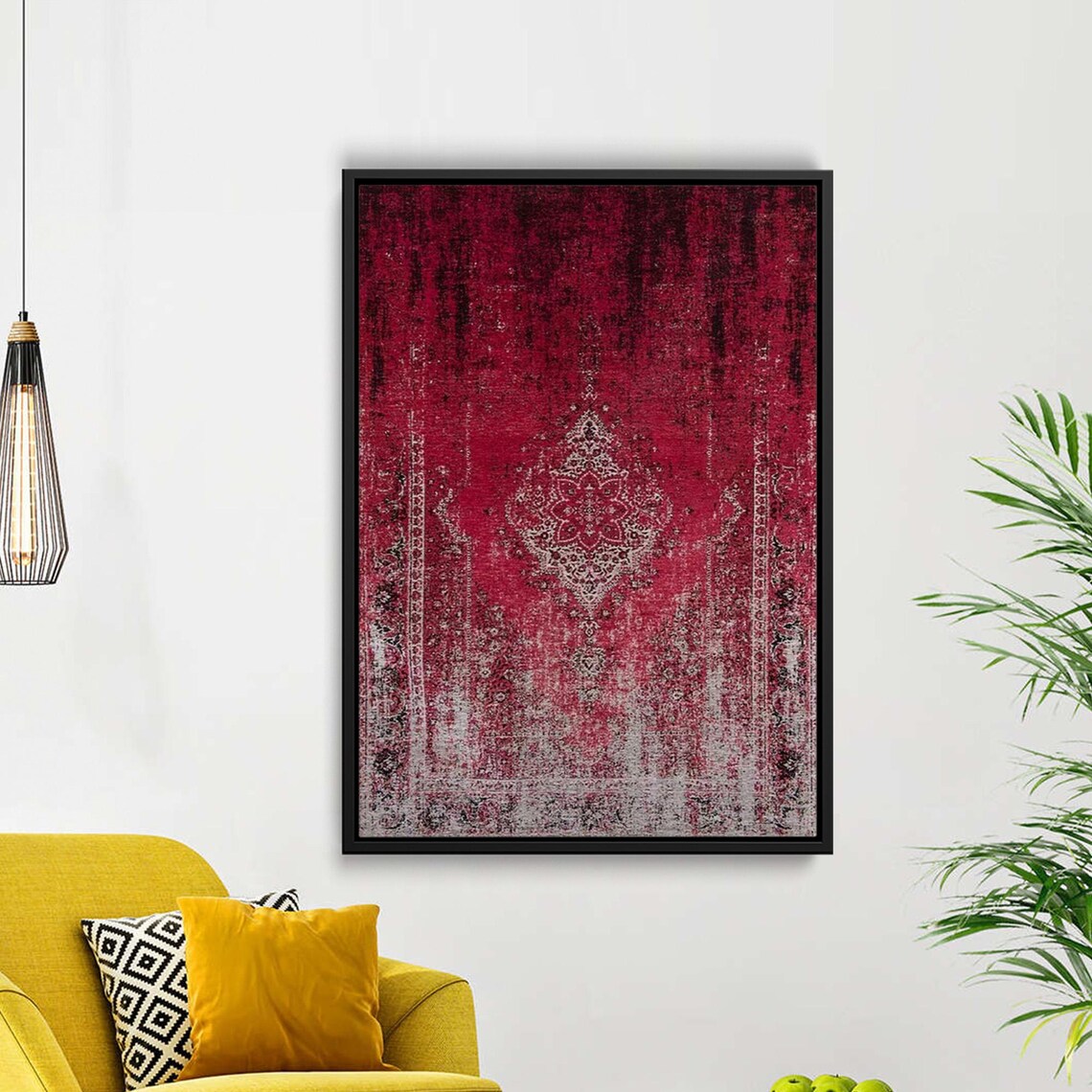 Dark Crimson Vintage Rug Canvas With Soft Faded Medallion Poster