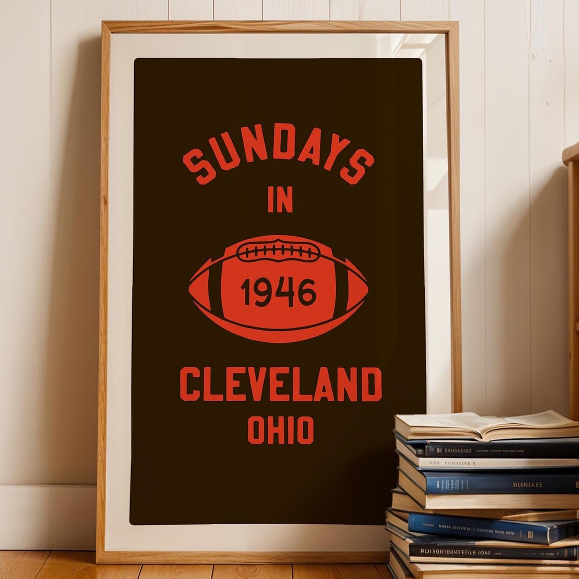 Retro Football Print Cleveland Art Sports Gift For Dad Cleveland Ohio Poster Ohio Wall Decor Sports Team Gift Ohio Travel Print