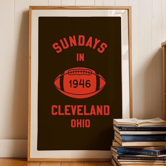 Retro Football Print Cleveland Art Sports Gift For Dad Cleveland Ohio Poster Ohio Wall Decor Sports Team Gift Ohio Travel Print