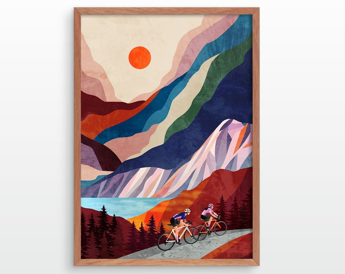 Cycling Friends Art Print, Gift for Female Cyclists