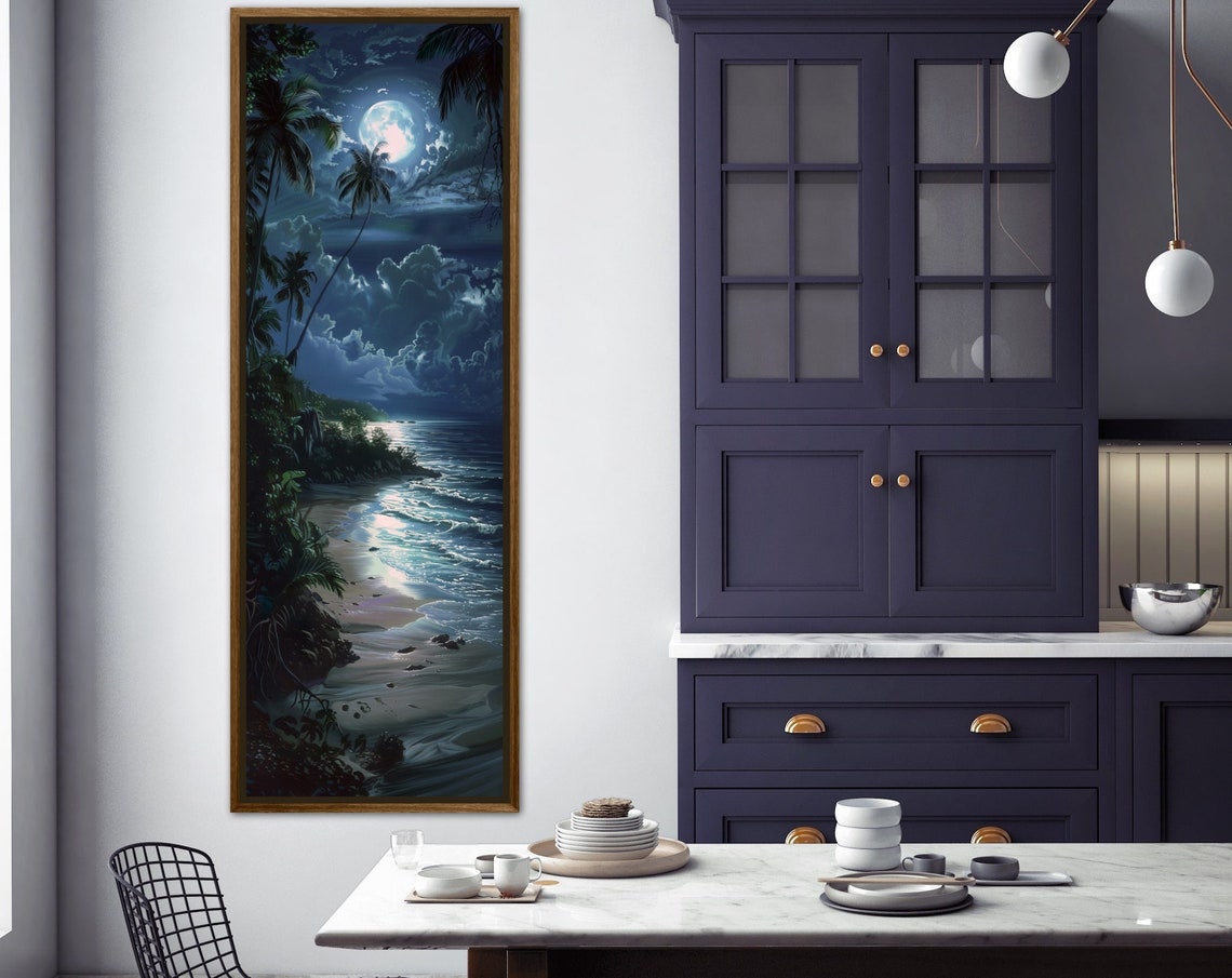 Moonlit Beach Full Moon Palms Night Ocean Tropical Coastal Poster